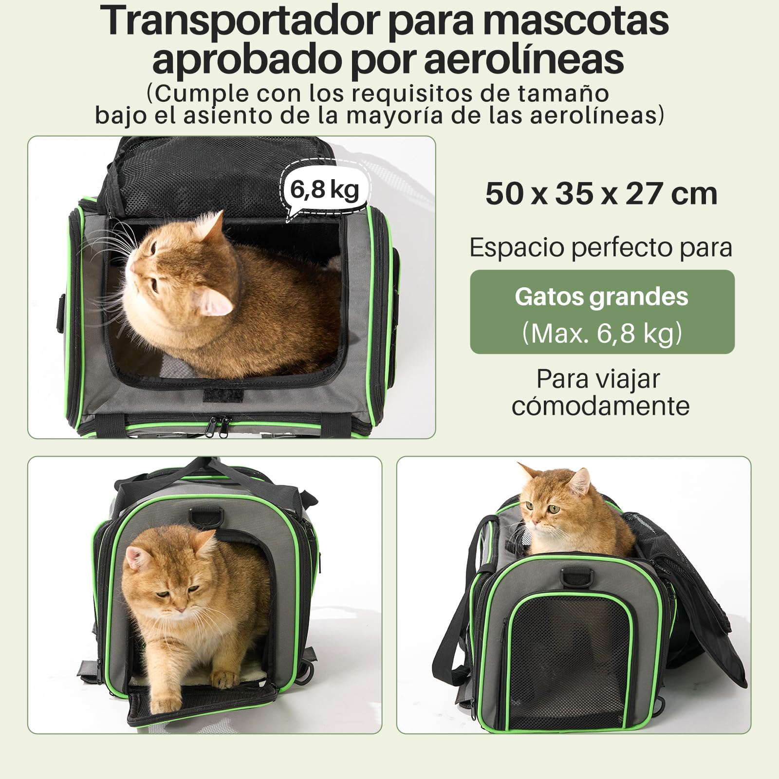 Gardner Pet Transportin Gato, Transportín para Gatos Extensible de Material Blando, Diseño con Malla Transpirable, Libre de BPA, Adecuado para Gatos y Perros Pequeños, Talla L