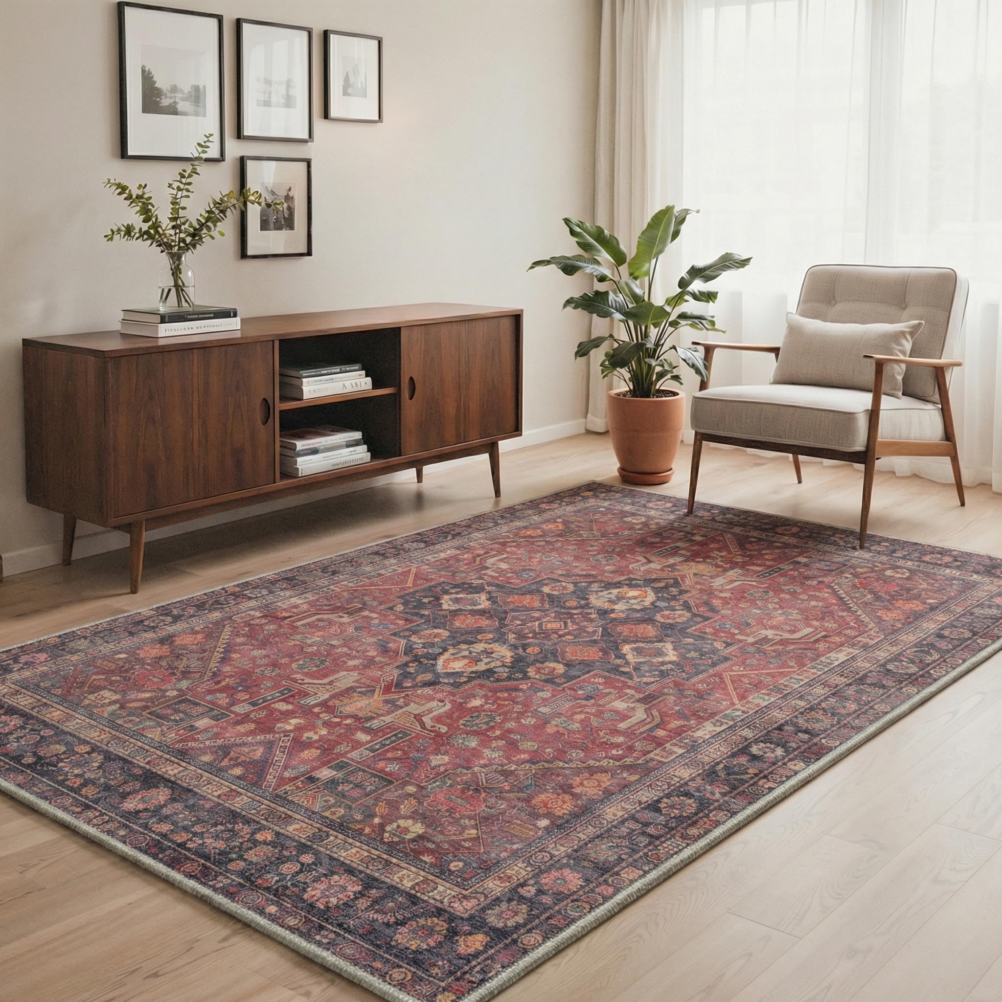 BEIMO Waschbarer Teppich Wohnzimmer Vintage, Boho Teppich Schlafzimmer Groß Orientalisch rutschfest für Badezimmer Esszimmer
