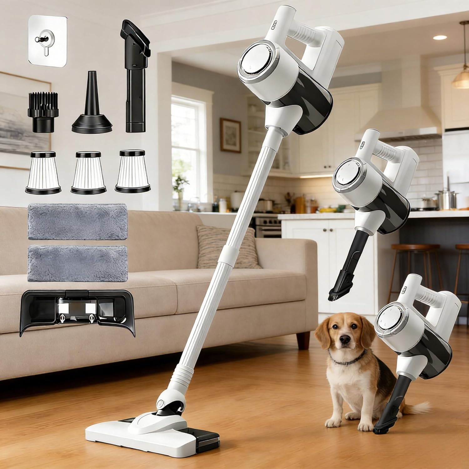 Cordless Mop and Vacuum Combo, Hardwood Floors Vacuum All in One, Lightweight Stick Wireless Cleaner, Detachable Water Tank and Mop, Ideal for Hard Floor & Pet Hair, Wet Dry Vacuum Cleaner