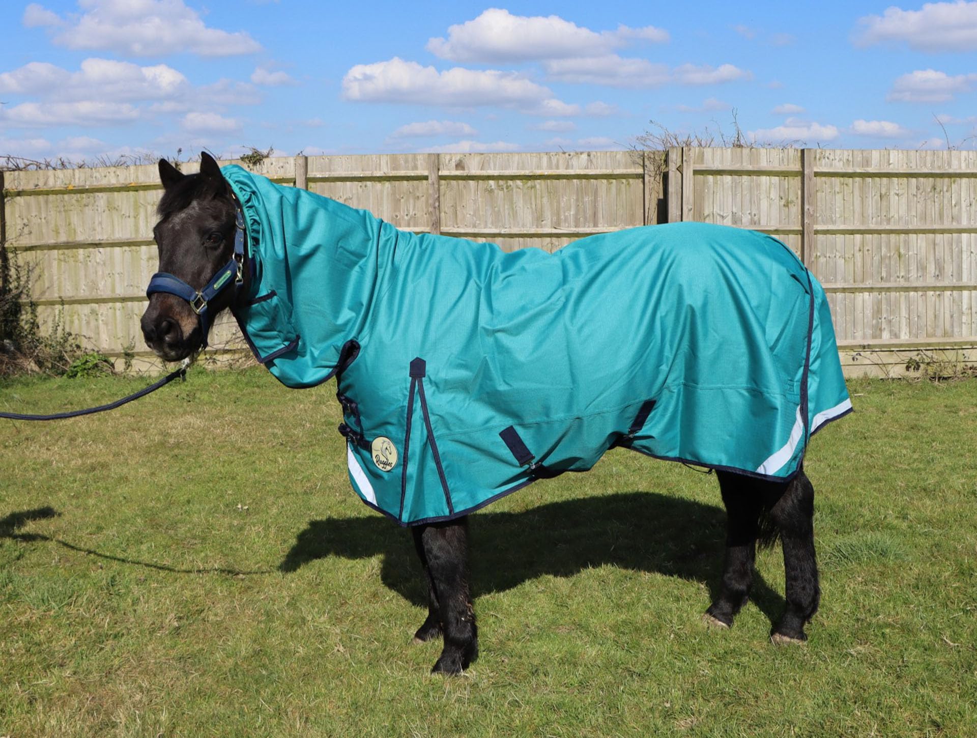 Ruggles 50g 1200d Lightweight Combo Turnout Rug for Horses & Ponies | Waterproof & Breathable Teflon Coated | Easy Fastening with Reflective Strips & Removable Leg Straps (Teal, 5' 6")
