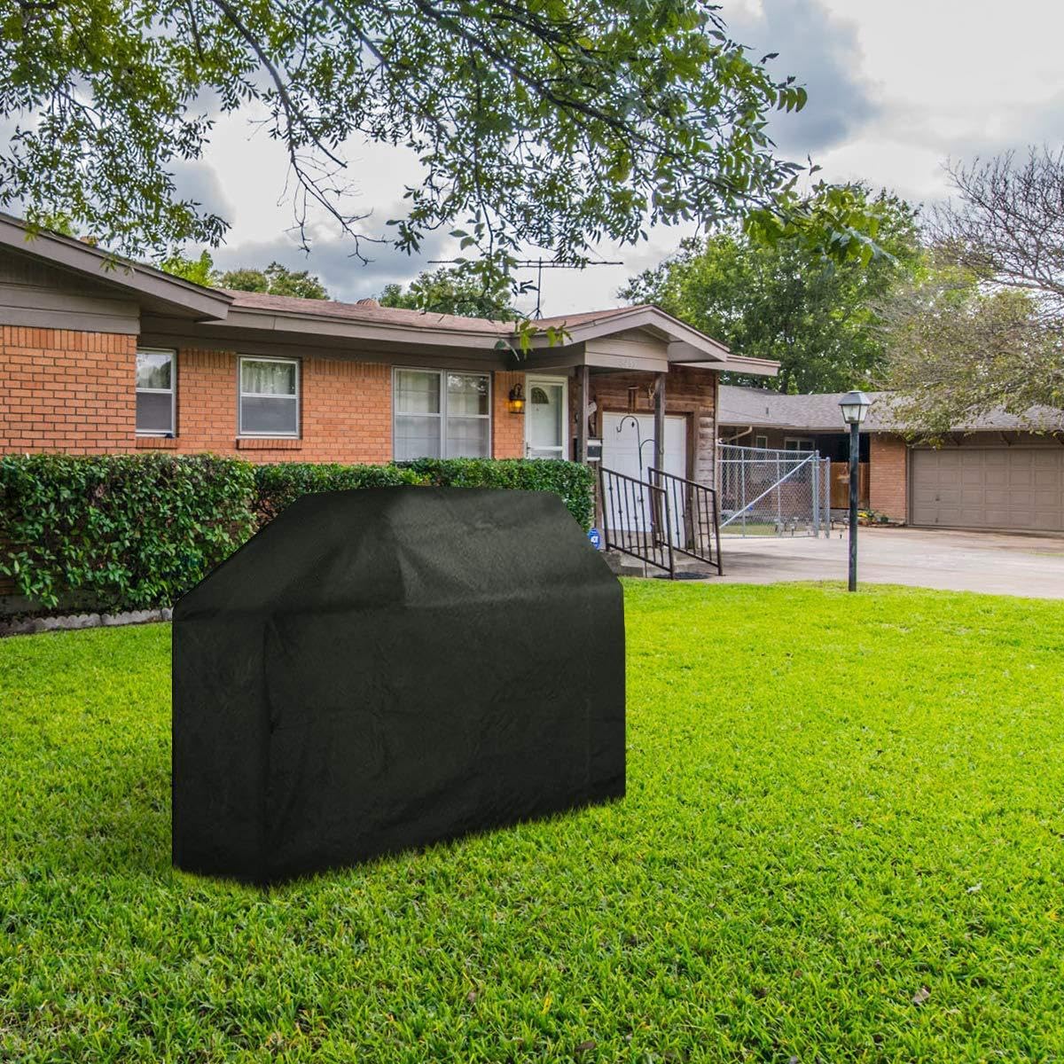 Funda BBQ Exterior 420D 210D, Cubierta Barbacoa Impermeable Antipolvo Lluvia Sol para Jardín Terraza, Negro Gris Marrón(420D Black+,77 * 90)