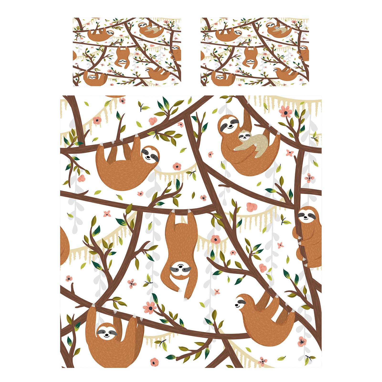 ANHOPE Sloth Duvet Cover Set Soft Lightweight Microfibre 3 Piece Bedding Set including 2 Pillowcase Cute Cartoon Jungle Animal Sloth Print Pattern Kids Boys Girls Quilt Cover with Zipper Closure Double - Image 2