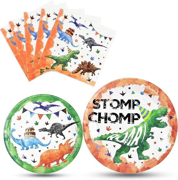 Watercolor Dinosaur Party Plates and Napkins Dinosaur