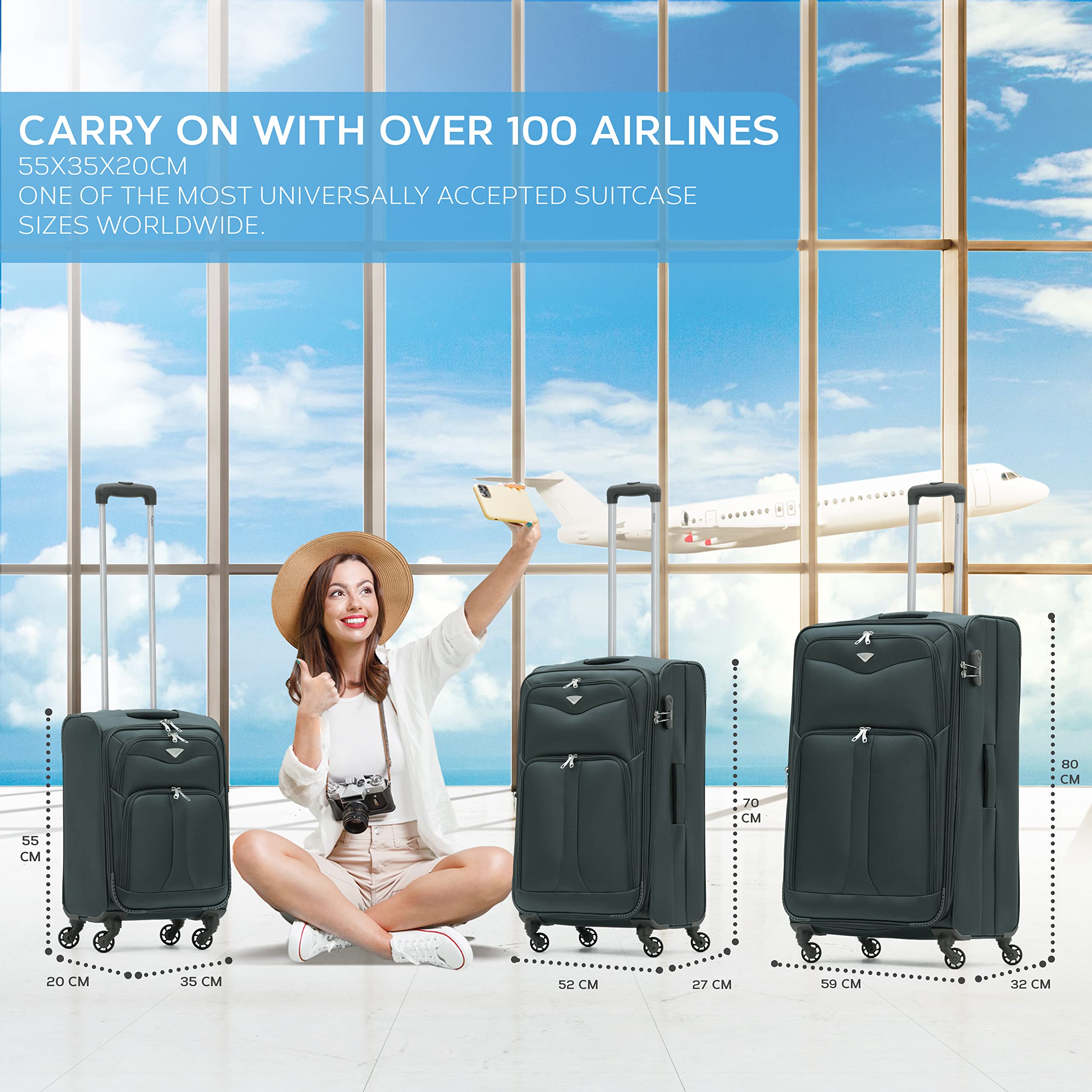 Flight Knight Lightweight 4 Wheel 800D Soft Case Suitcases Anti Crack Cabin & Hold Luggage Options Approved for Over 100 Airlines Including easyJet, BA & Many More!