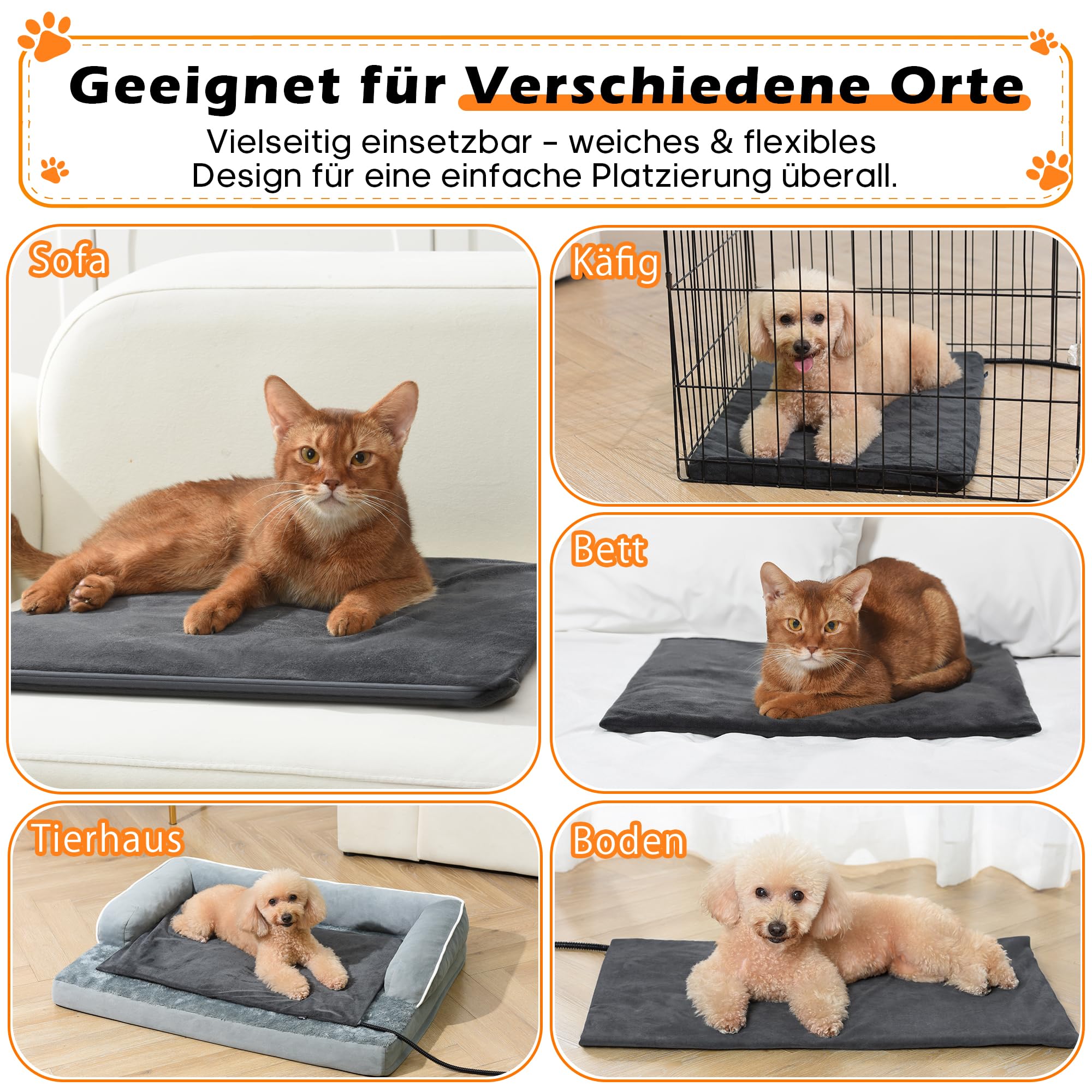 Angelpet Elektryczna Mata Grzewcza dla Psów i Kotów 45x45 cm 30–60℃ 14 Timer Automatyczne Wyłączanie Przewód Odporny na Gryzienie 1,8 m 2 Pokrowce