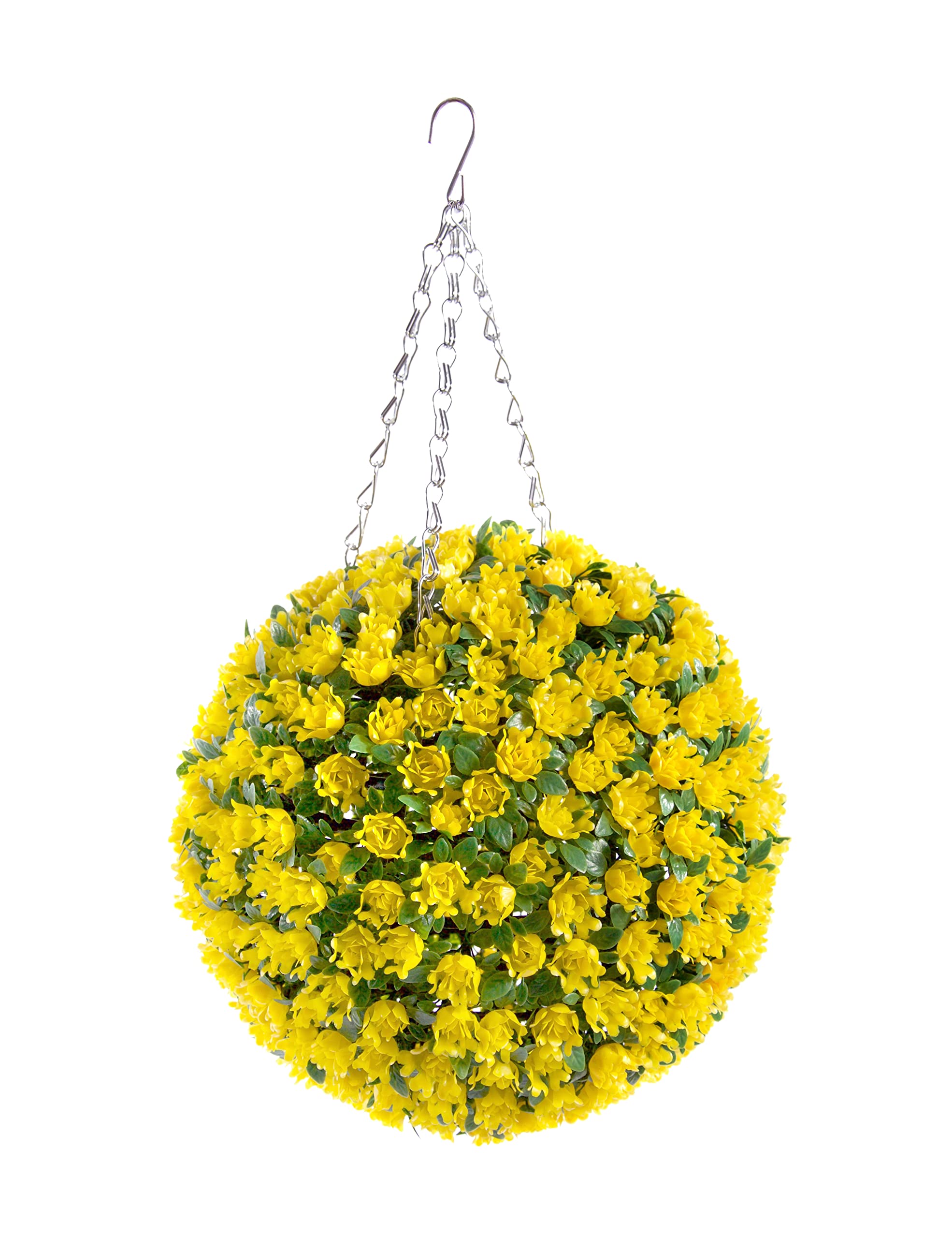 Best Artificial Yellow 28Cm Rose Topiary Hanging Flower Ball **Uv Fade Protected**
