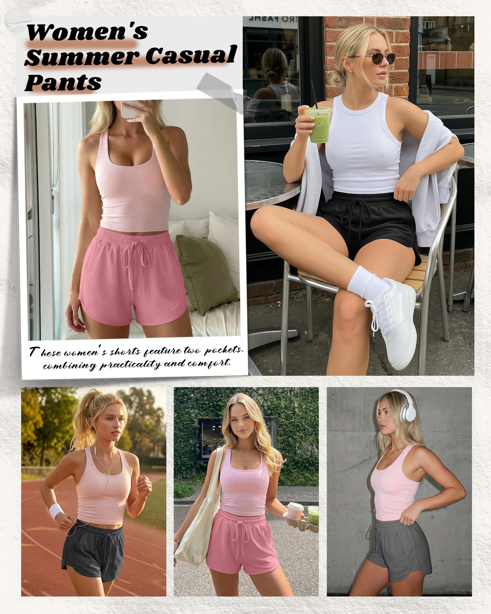 Neer Lot de 4 shorts de survêtement pour femme, shorts d'entraînement athlétiques décontractés avec poches et cordon de serrage