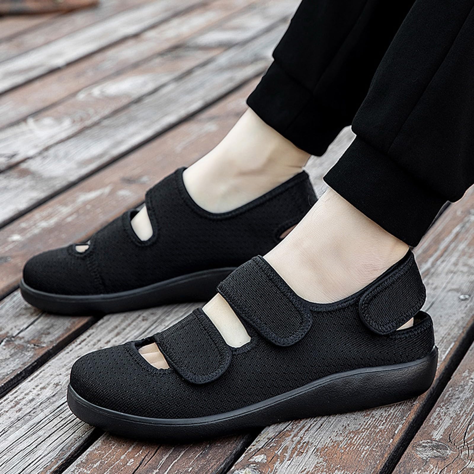 Hsyooes Sandali Diabetici Donna Pantofole Uomo Larghe Scarpe da Riabilitazione Chiusura a Strappo Scarpe Ortopediche Regolabili Antiscivolo