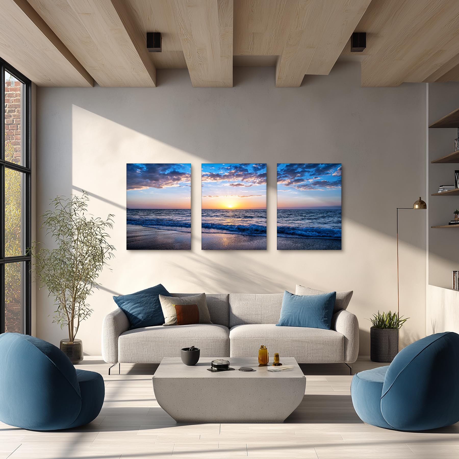 hyidecorart Quadro Moderno Soggiorno, 3 Pezzi Quadri Spiaggia Tramonto Stampe Su Tela, Decorazioni Camera Da Letto Bagno Cucina Ufficio Sala Da Pranzo Bar