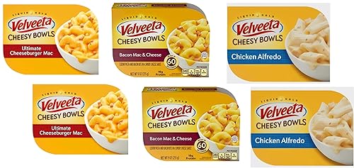Velveeta - Paquete cremoso de macarrones con queso para microondas - 2 cada uno: pollo alfredo, hamburguesa con queso definitiva, tocino Mac y queso