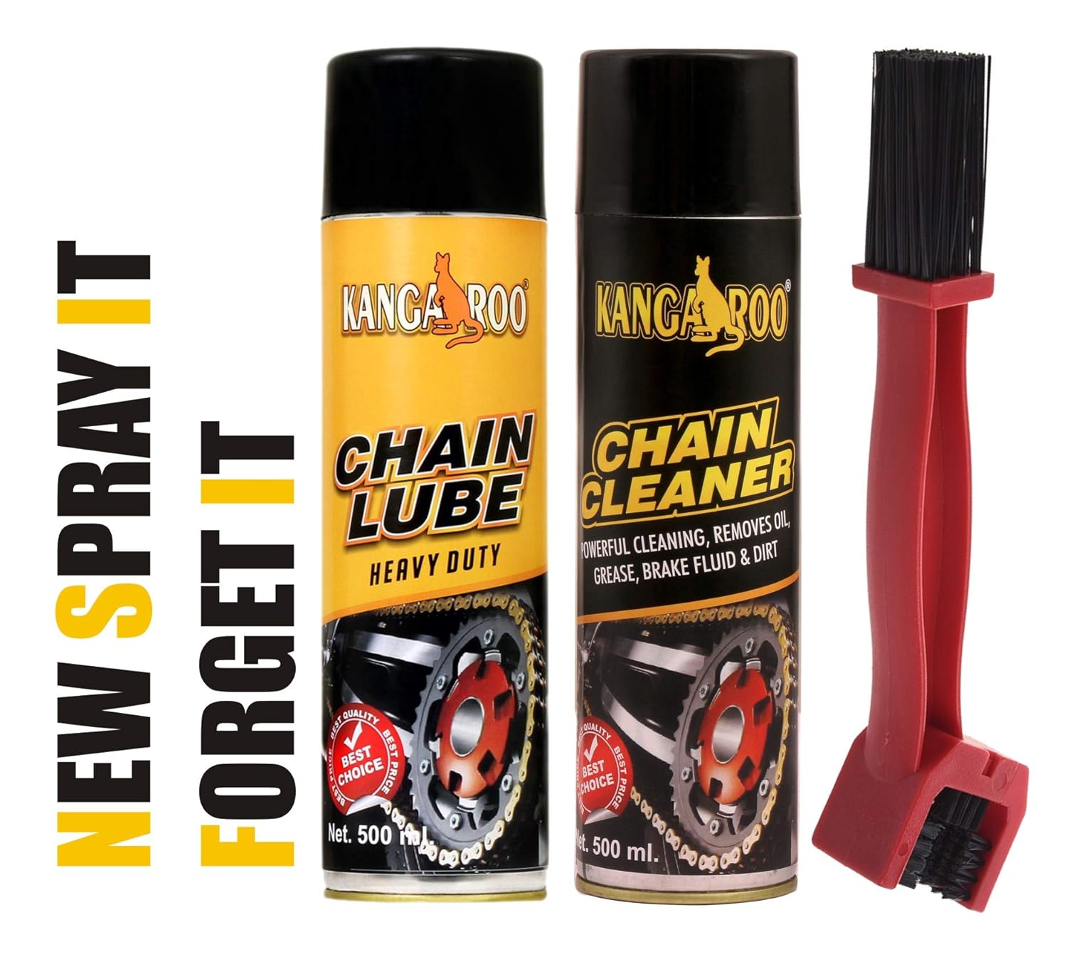 Kangaroo® Chain Lubricant Spray 500 Ml Cleaner, and Brush (SemiLiquid
