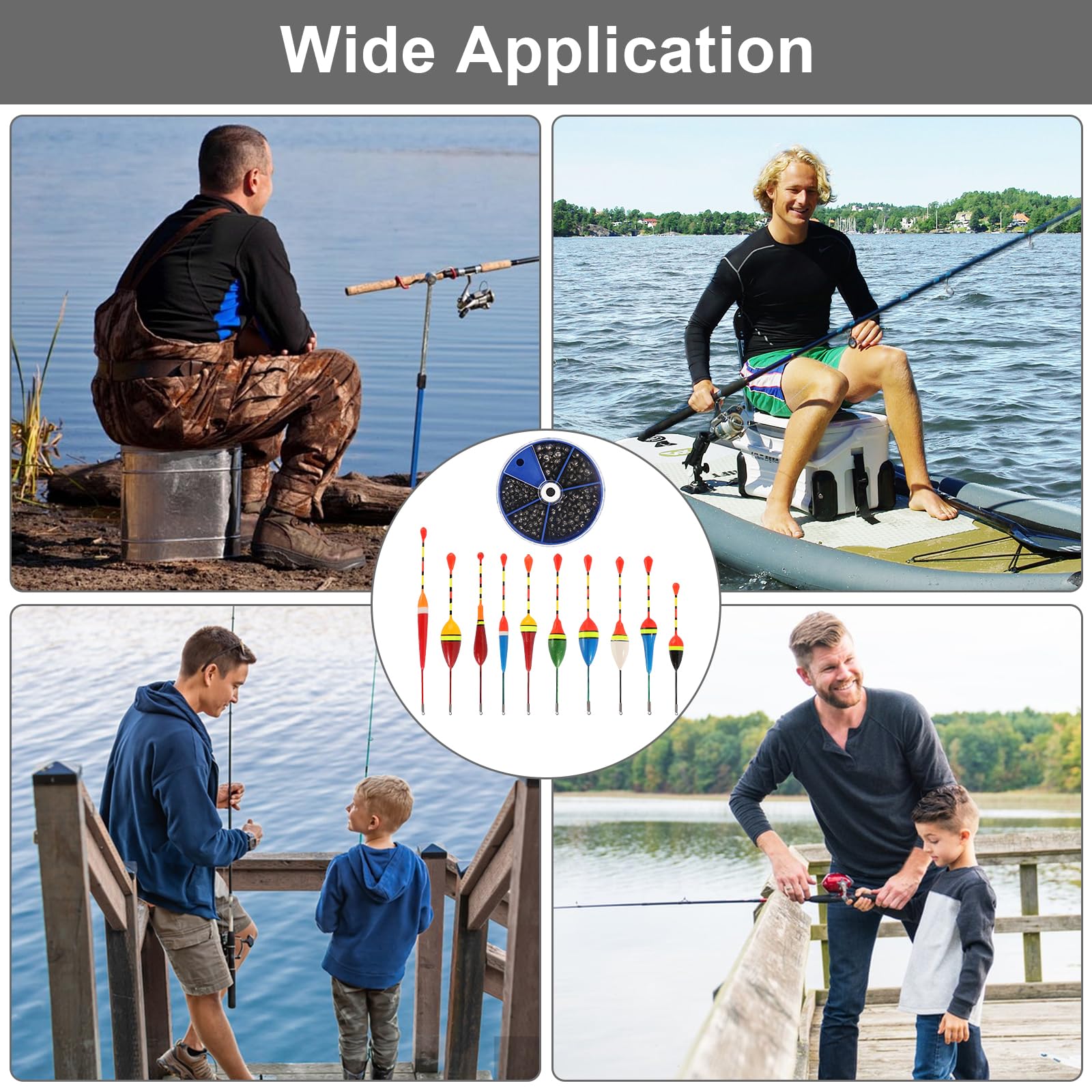 prota Posen Angeln Set, 10 Stück Schwimmer Angeln mit 205 Bleischrot Angeln 4 Achter Spannringe und 4 Angeln Bobber Stopper Angelzubehör für Verschiedene Fischgrößen in Seen