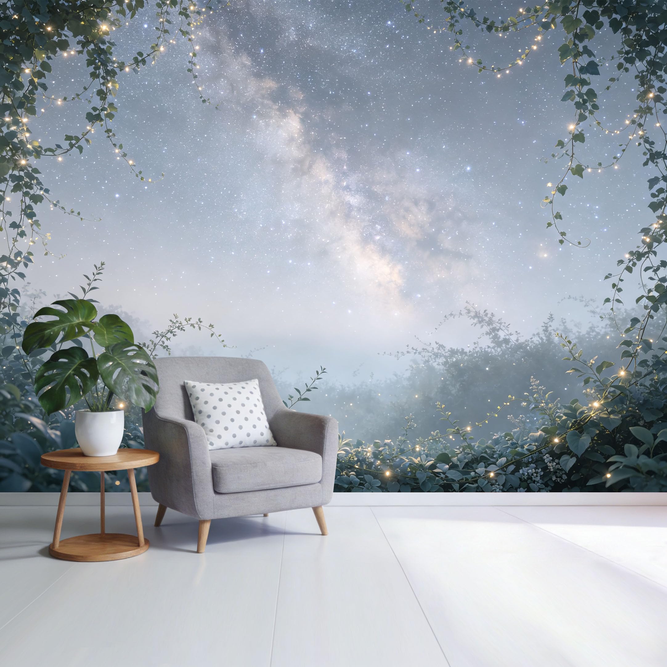 Custom Size Wall Mural Starry Night Sky Garden Landscape with Milky Way and Firefly Lights SelfAdhesive Wall Fabric Removable Wallpaper for Home Office Decor