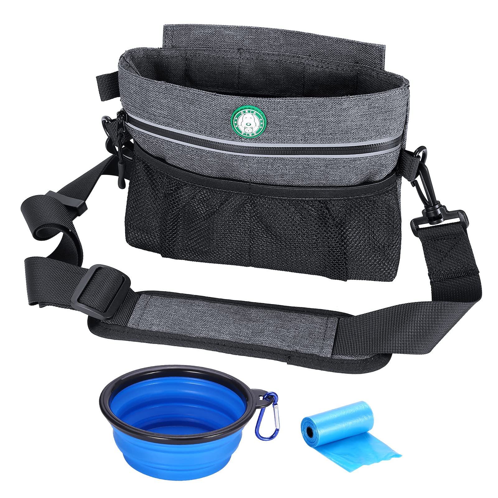 ORIA Bolsa de Entrenamiento para Golosinas para Perros, Cierre Magnético Bolsa de Comida para Mascotas, Riñonera de Entrenamiento para Perros con Bolsillo Interior Extraíble (Gris)