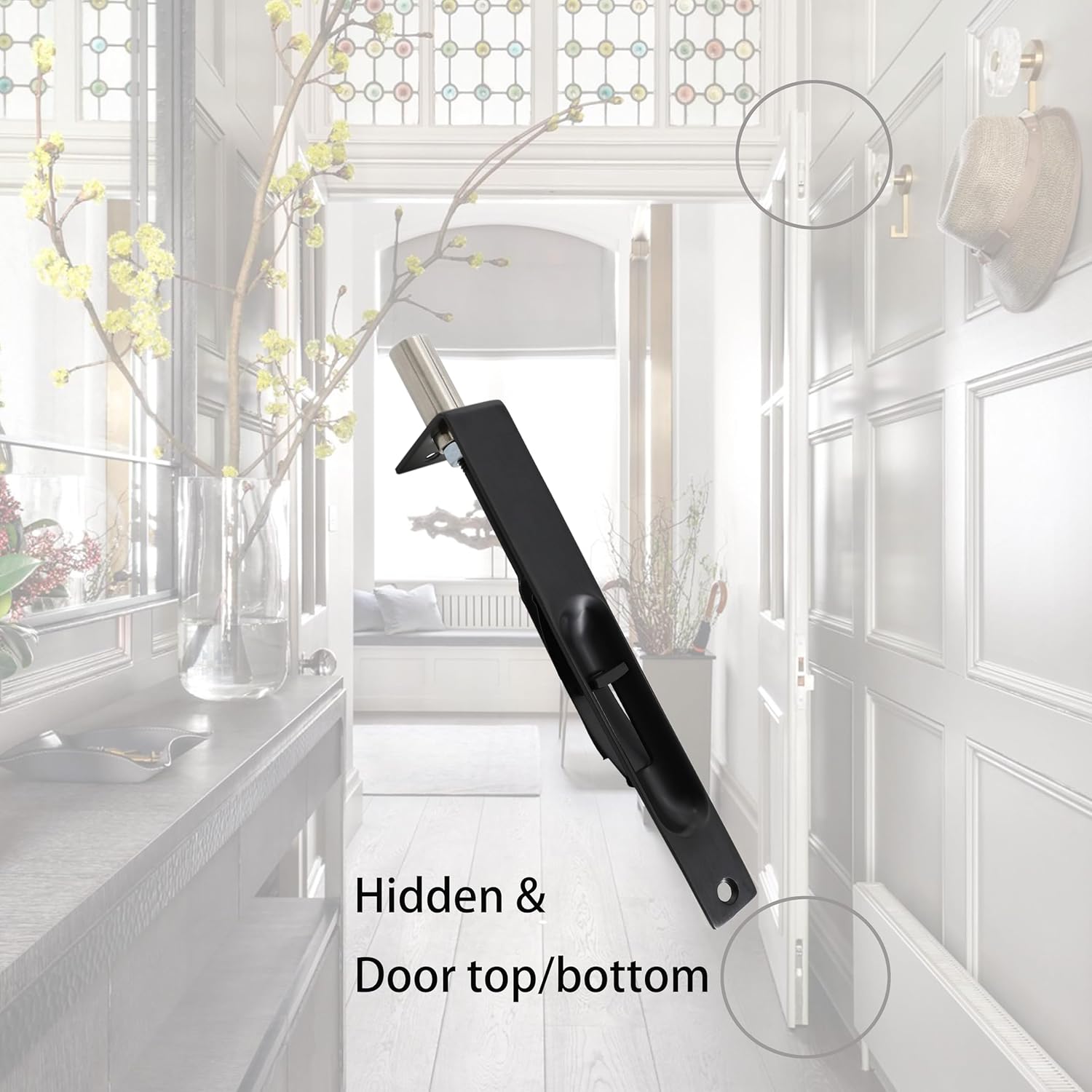 TOGU 6" Solid Stainless Steel Lever Action Flush Bolt,Concealed Security Door Lock for Composite Doors,French Doors,Wood Doors,Double Doors,Dummy Doors,Matte Black