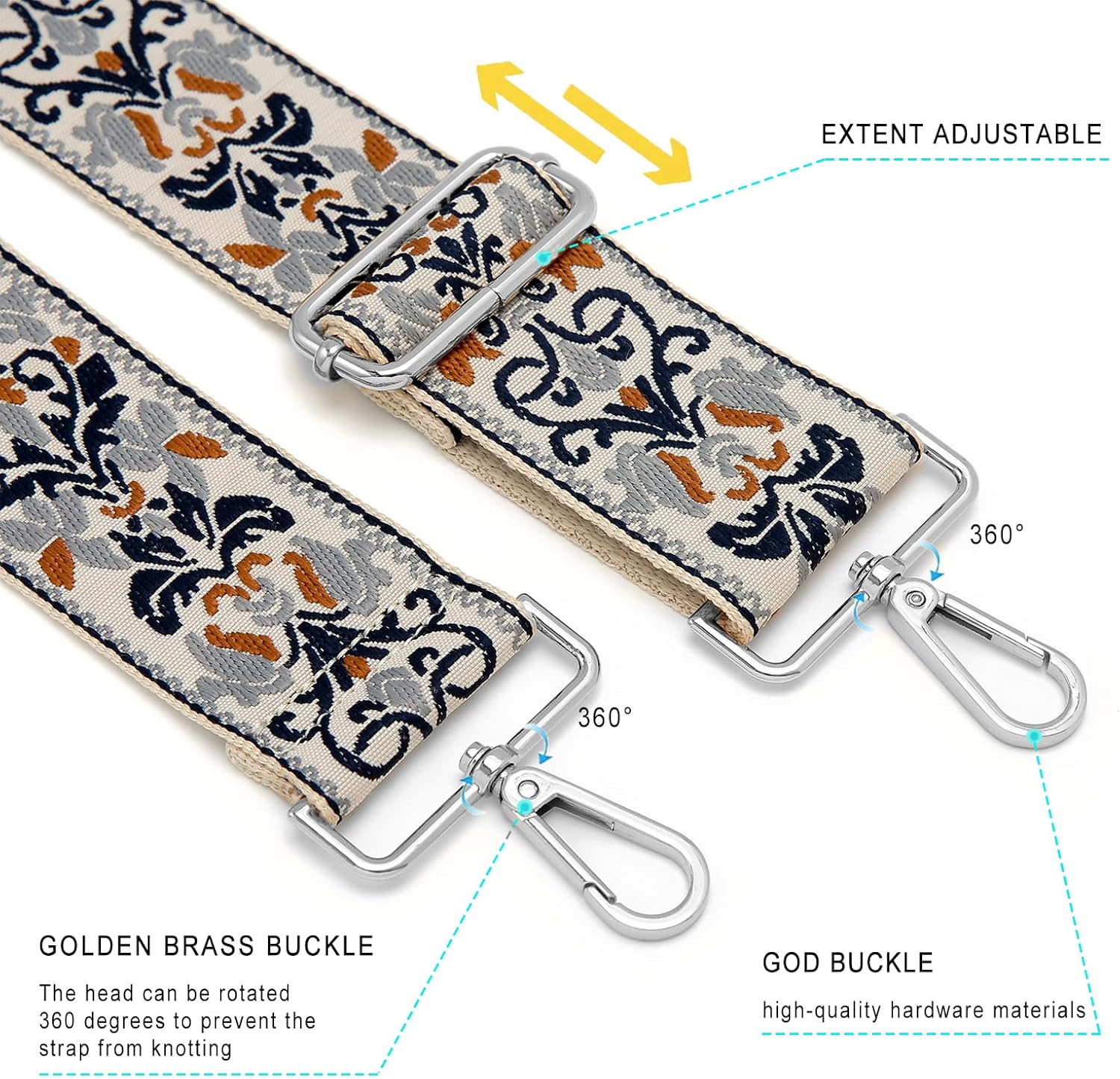 Purse Strap 1.97" Wide Replacement Crossbody Strap Handbag Guitar Strap Purse