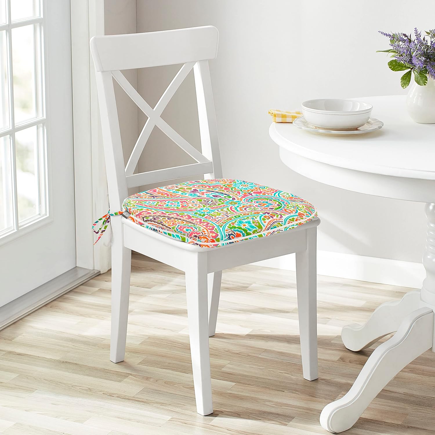 FUNHOME Outdoor Chair Cushions Set of 2, Water-Repellent Patio Seat Cushions D16xW17 Inch, Round Corner Patio Chair Pads with Tie, Seat Cushions for Furniture Garden Office Decoration, Melora Paisley