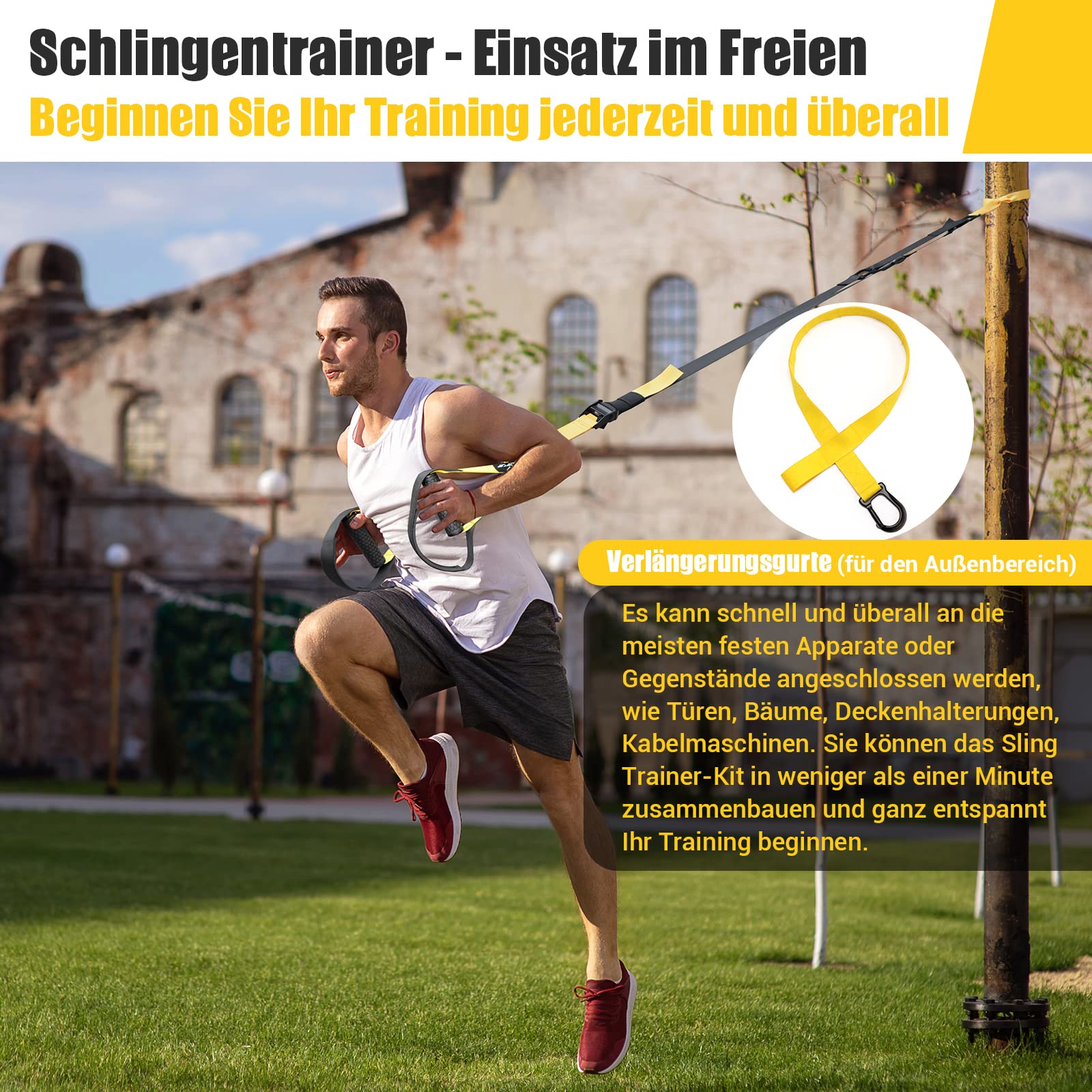 Schlingentrainer, Sling trainer für ein Ganzkörpertraining, Schlingentrainer für zuhause mit Großem Griff Türankerbefestigung Tragtasche, Übungsanleitung for Homegym