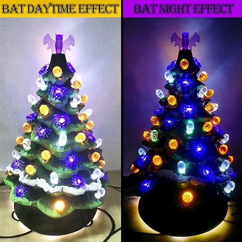 Miniatura 5 de 117 bombillas de repuesto para árboles de cerámica de Halloween, incluyendo cráneocabeza de calabaza, araña y 2 tapas temáticas de árbol (incluye