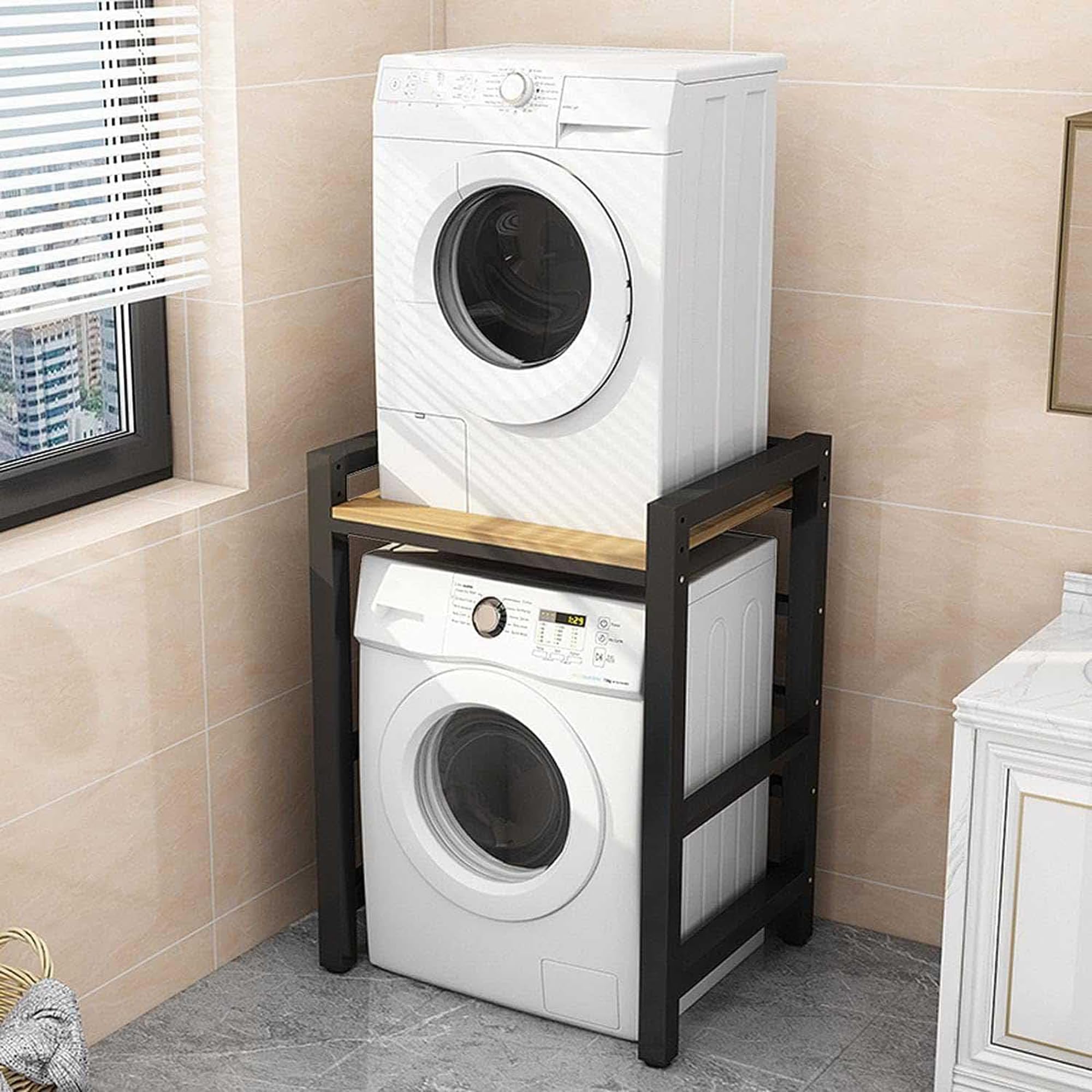 Mobile Lavatrice Salvaspazio Regolabile in Altezza Armadio Sopra | Asciugatrice Mobile Sopra Lavatrice Lavatrice per Bagno Cucina Balcone Nero Noce