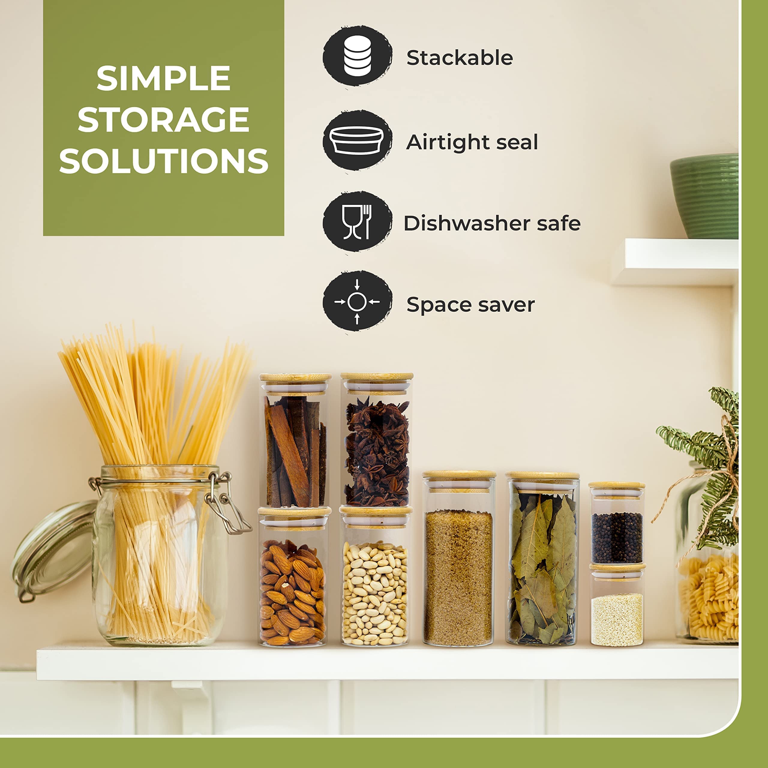 Buy Glass Jars with Bamboo Lids Variety Pack of Unique Sizes Bamboo