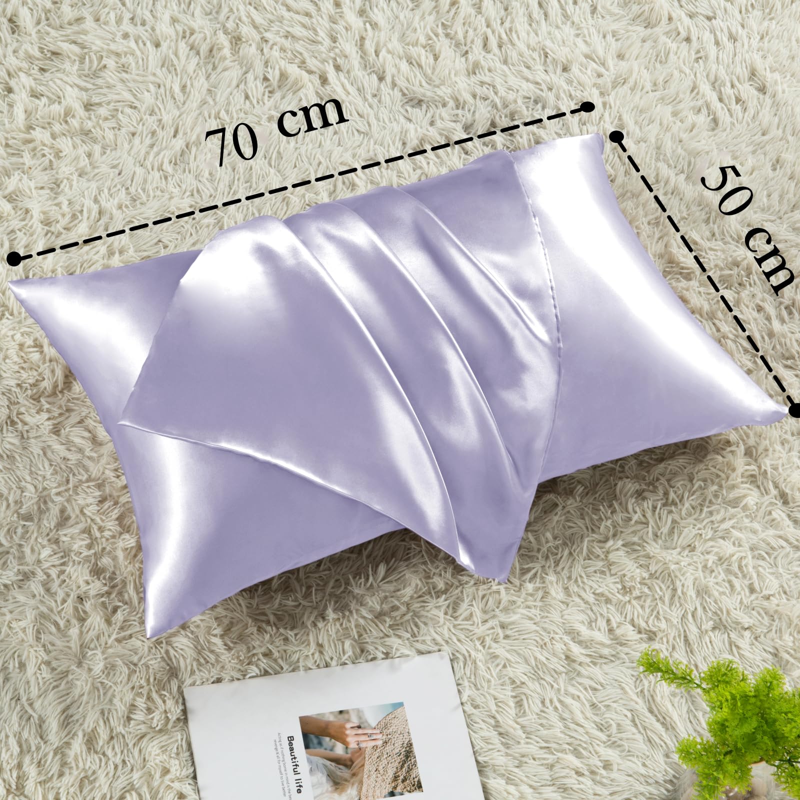 Vielit 2 Pack Satin Pillowcase for Hair and Skin,Soft as Silk Pillowcases for Hair and Skin,Easier Care than Silk Pillow Case Purple Pillowcases for 50x70cm Pillow Envelope & 2 Scrunchies - Image 4