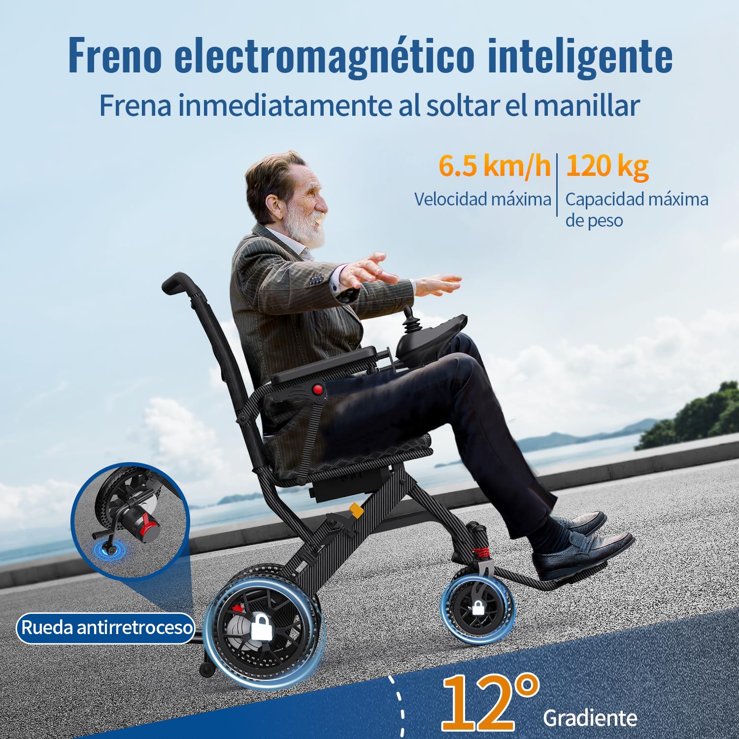 E10 Silla de Ruedas Eléctrica Ligera de 19 kg para Adultos, Portátil y Plegable, con Autonomía de 25/50 km, Motor 500W y Batería de Litio 12Ah, Todoterreno, Capacidad de Carga 150 kg