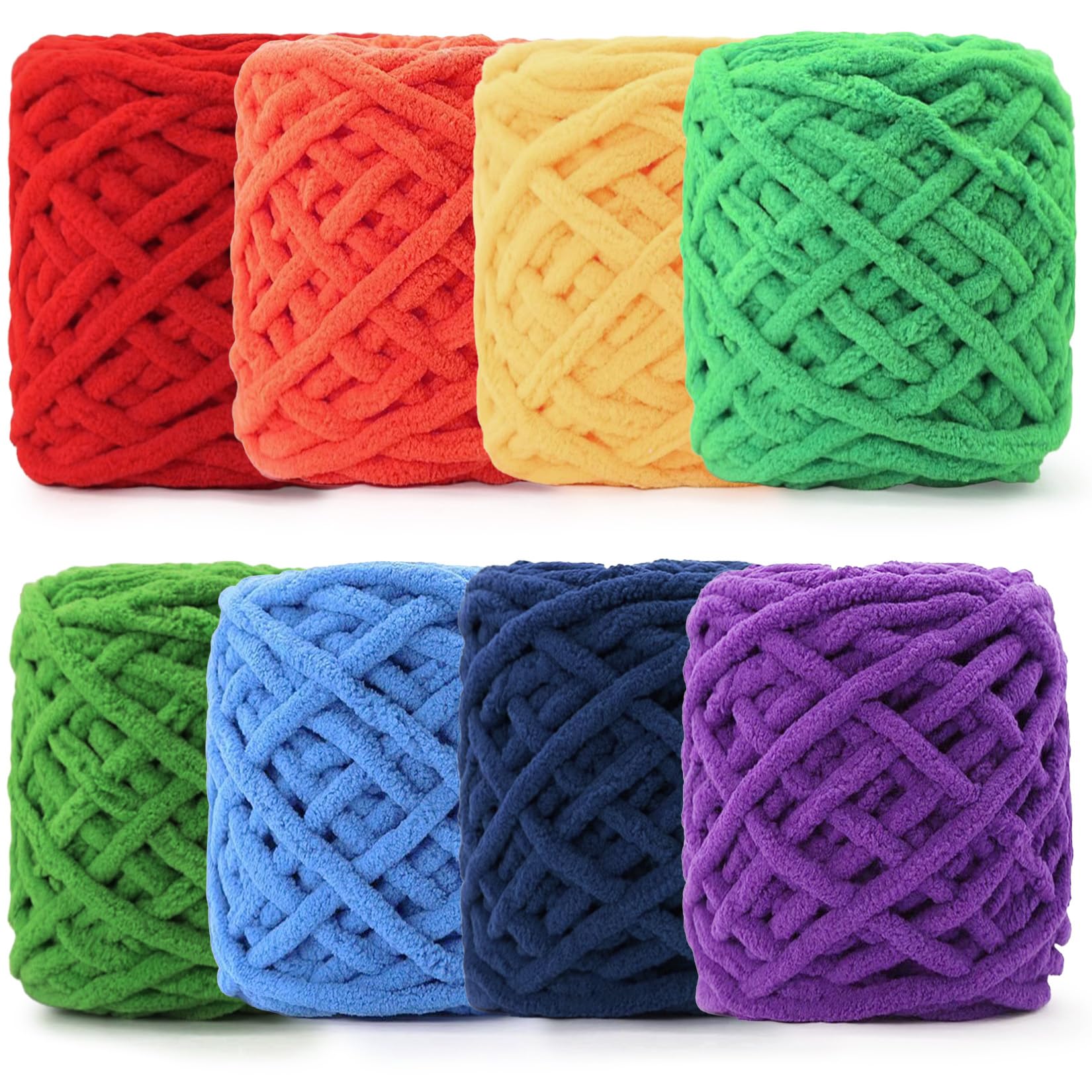 8 Pack Chunky Chenille Yarn for Crocheting, Thick Bulky Fluffy Soft Yarn for Hand Knitting, Velvet Blanket Yarn for Crafts Beginner DIY, Each Skein