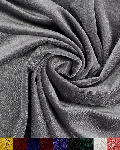 Tela de terciopelo elástico por The Yard Gris 63" Ancho 2 yardas 95% Poliéster 5% Spandex Tela de terciopelo para costura de bricolaje, tapicería,