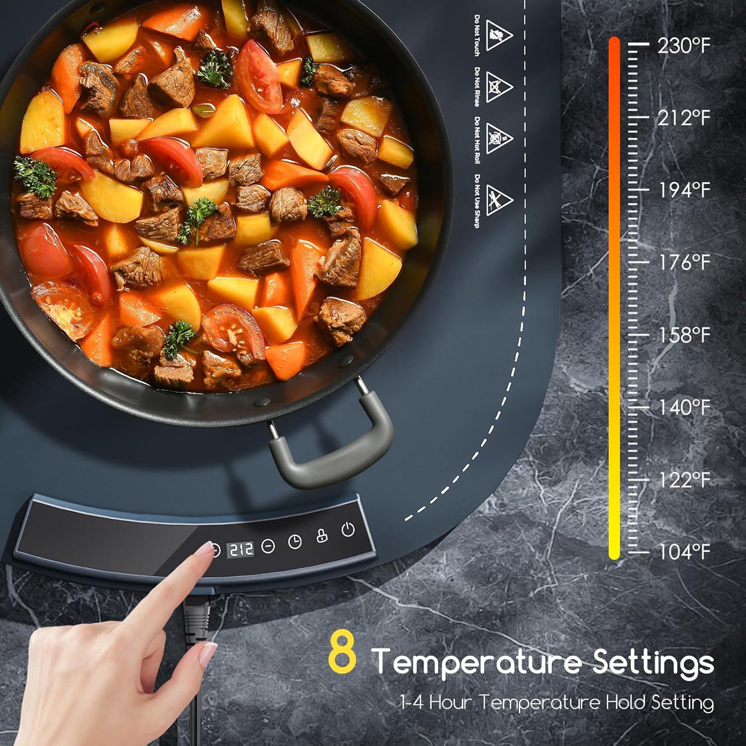 Food Warming Mat, Furnovo Electric Warming Tray, Silicone Heating Mat with 8 Temperature Levels, Timed Off, Button Lock, Food Warmers for Buffet, Parties, Gatherings, Home Travel (Blue)