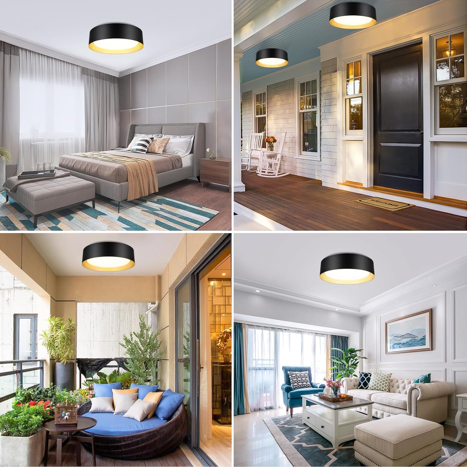 BrightHome Flush Mount LED Ceiling Light, 13in 2400LM 25W, 3 Color (3000K, 4000K, 5000K) Dimmable Black Gold Modern Lamp for Bedroom, Bathroom, Hallway, Kitchen