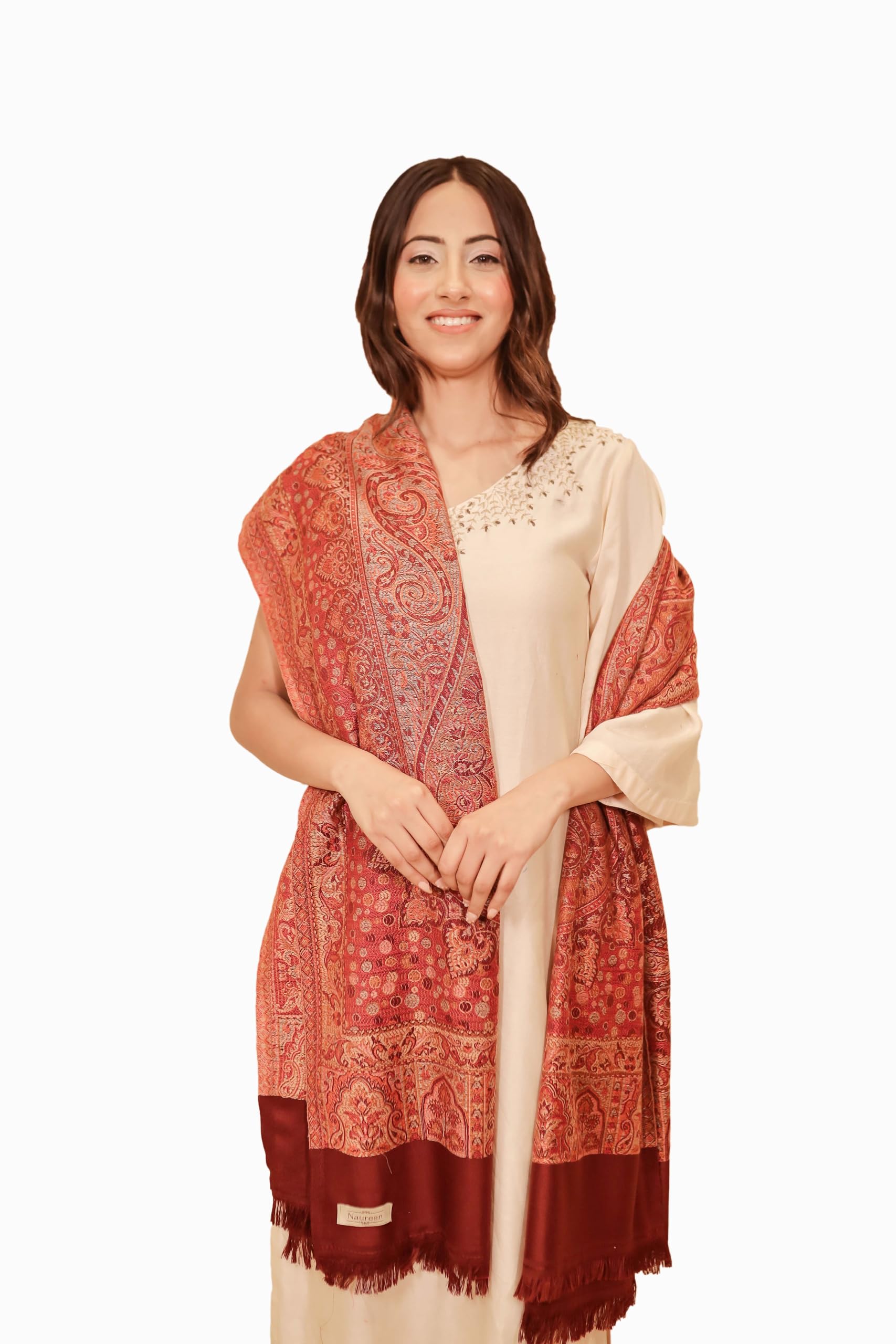 naureen Women Faux Pashmina Kashmiri Jamawar Shawl, Warm and Soft, 40x80 inch-picture-43