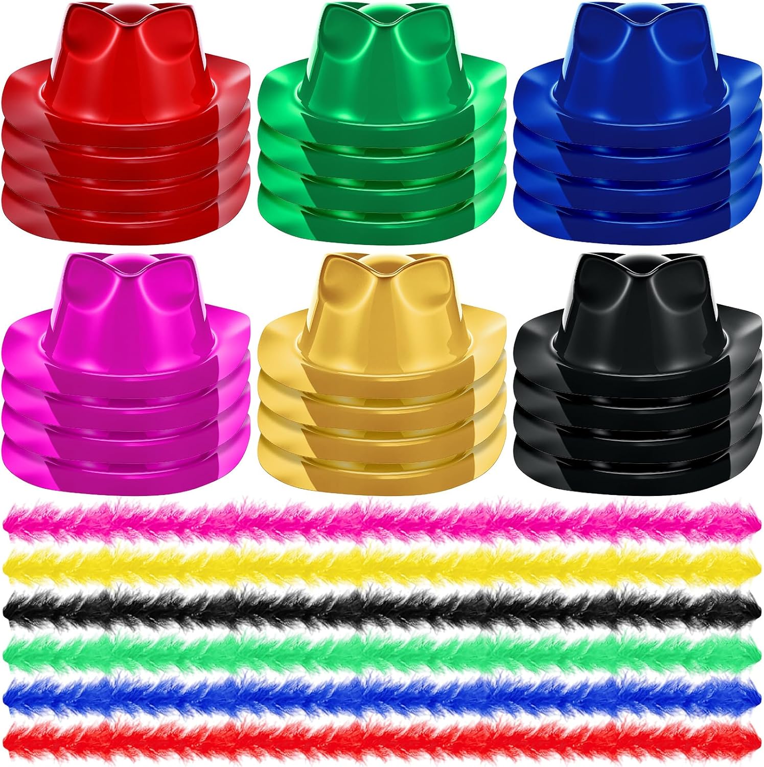JaGely 48 Pcs Neon Party Supplies 24 Gangster Dress Hats 24 Feather Boas for Halloween Bachelorette Party Carnival Costume