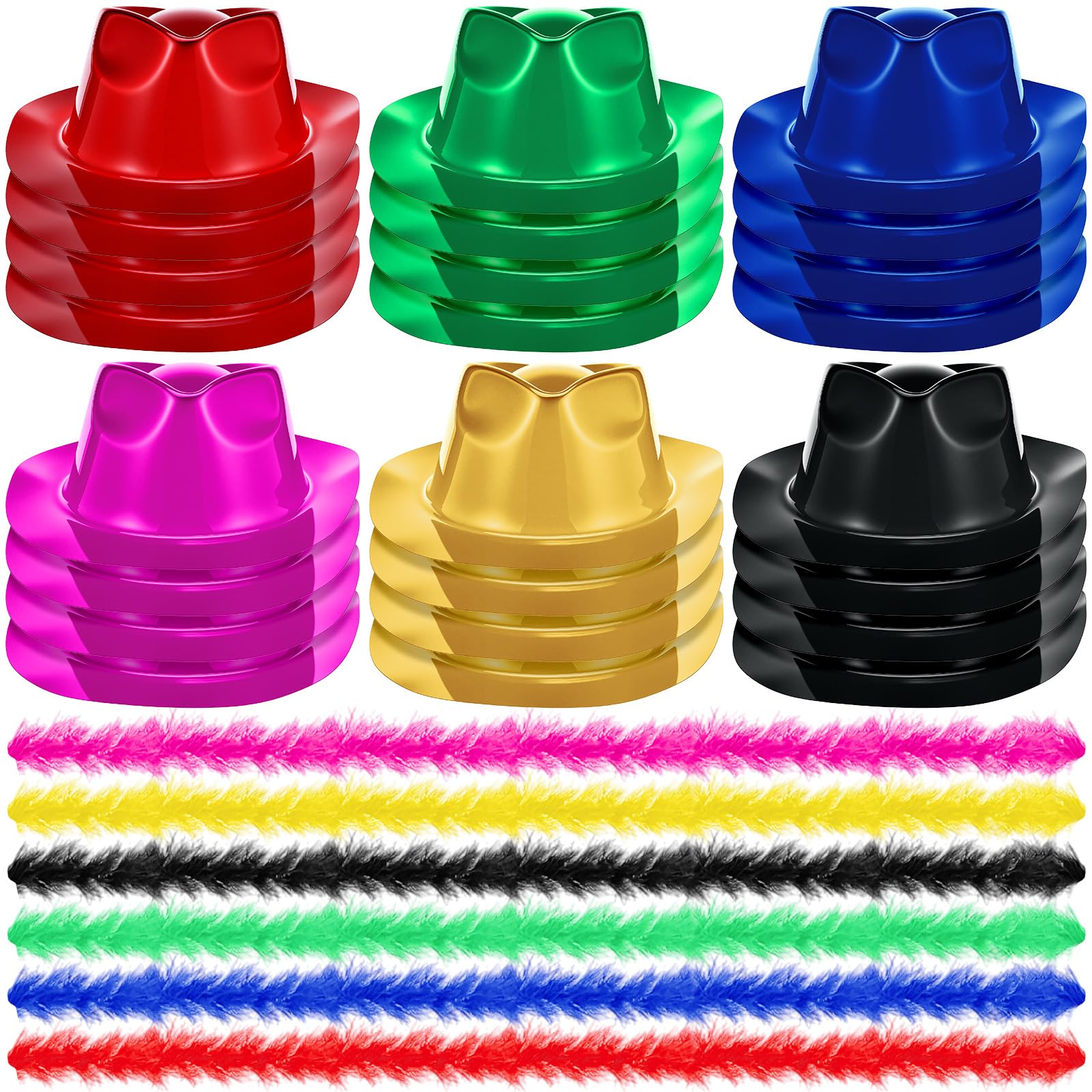 JaGely 48 Pcs Neon Party Hats &amp; Feather Boas for 80s Glow Party