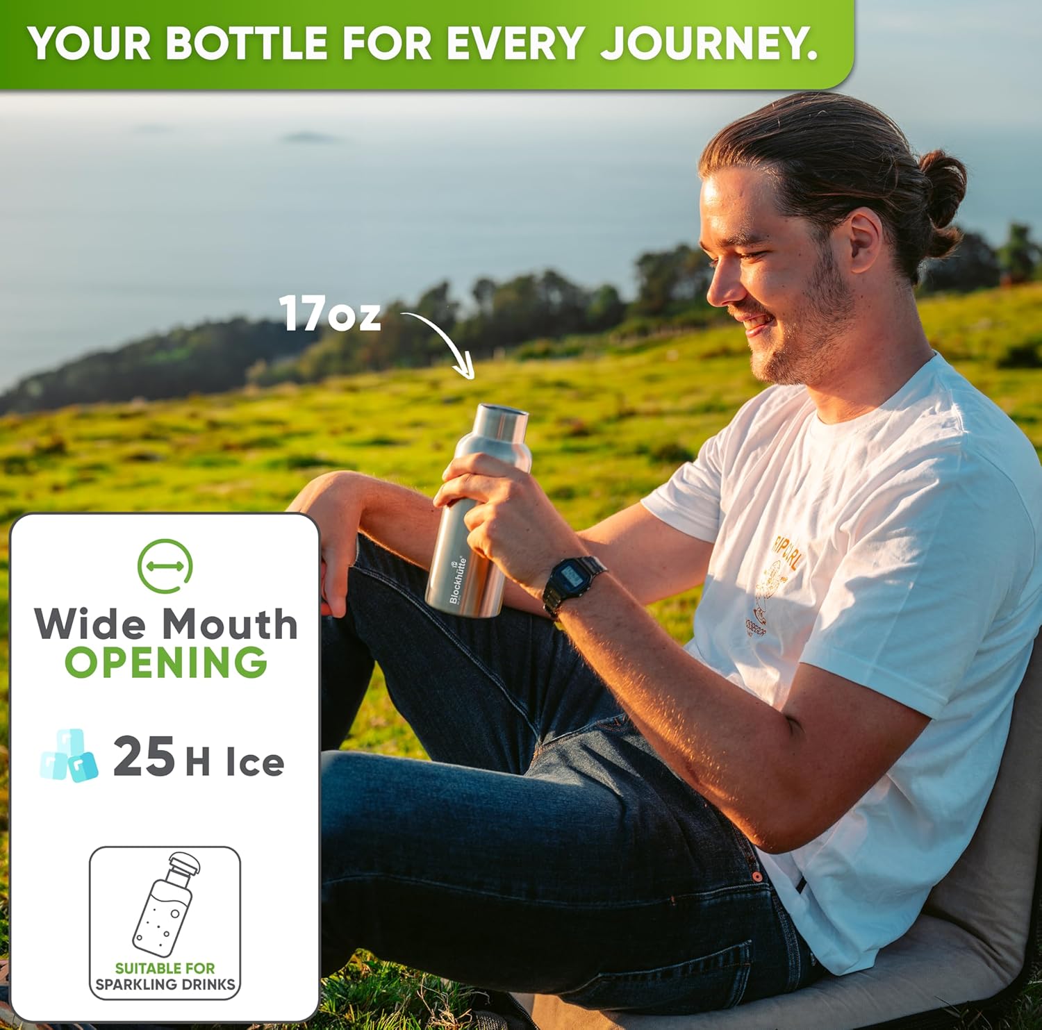 Blockhütte Vacuum Insulated Stainless Steel Water Bottle I 17 oz I Wide Mouth Metal Bottle for hot and cold drinks I BPA-Free I perfect for Travel, School I Kids, Adults, Water Canteen, Sports, flask - Image 2