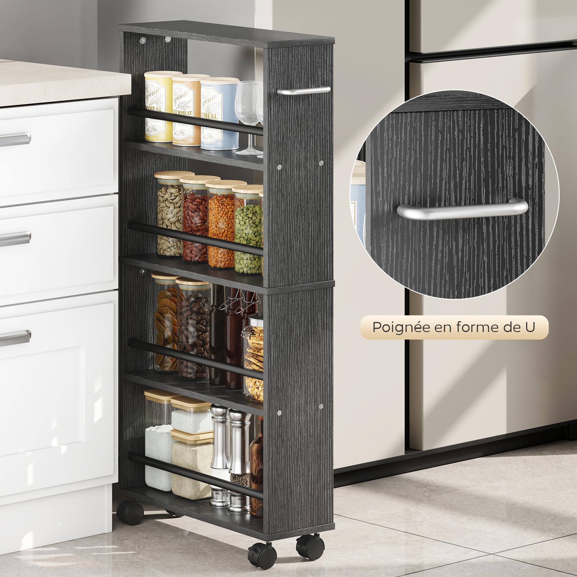 HOMCOM Carrello servizio 4 livelli carrello cucina ruote maniglie nero