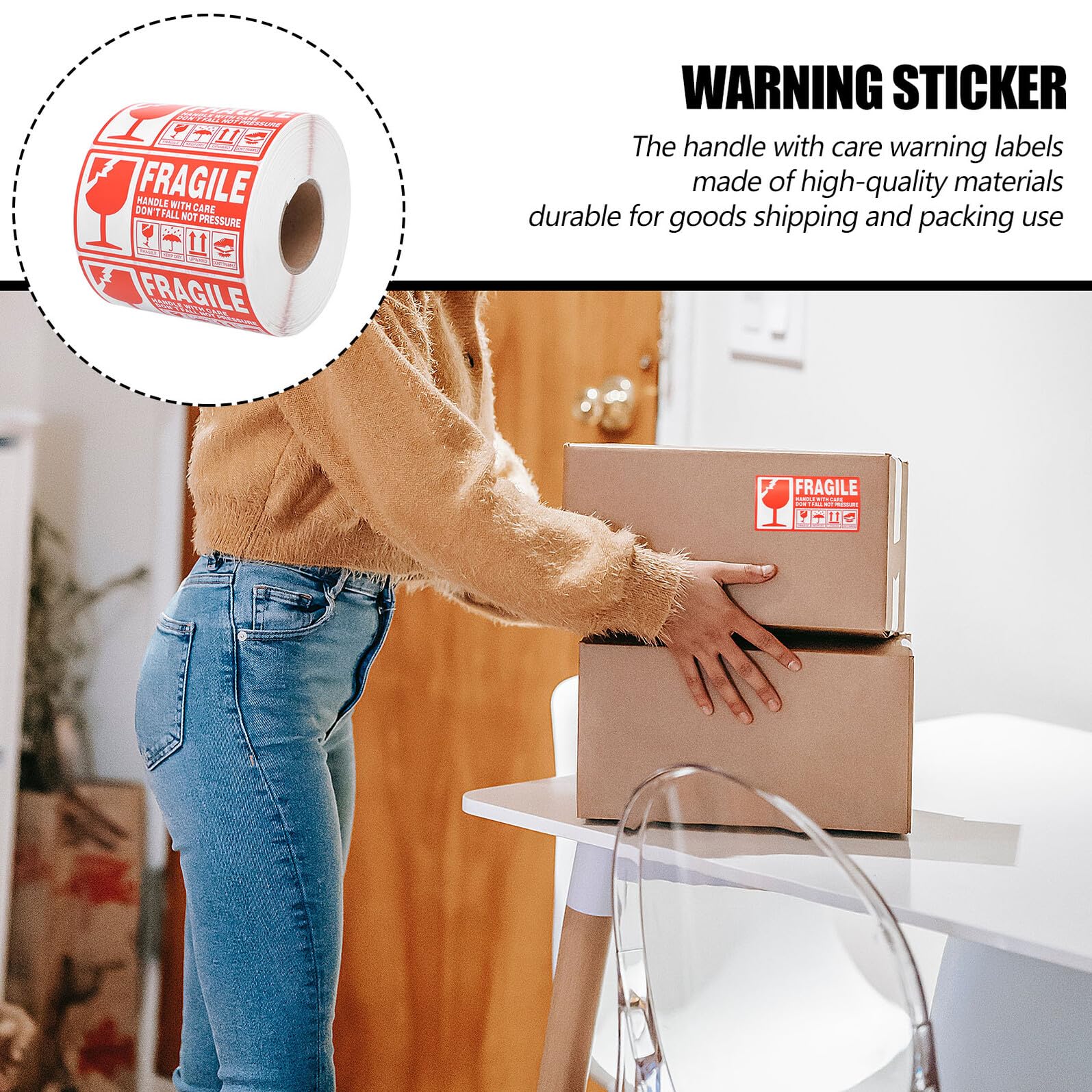 COHEALI Etichette Adesive Fragili per Imballaggio e Spedizione Avviso Maneggiare con Cura 90X50Mm Rotolo da 1000 Pezzi Adesivi per Scatole e Pallet Alta Visibilità e Facile
