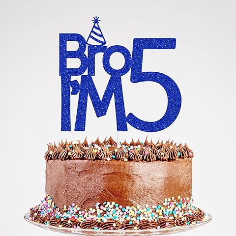 Happy 5th Birthday Cake Topper, 5th Bday Cake Pick for Boy, Bro I'm 5 Cake Decor, F...