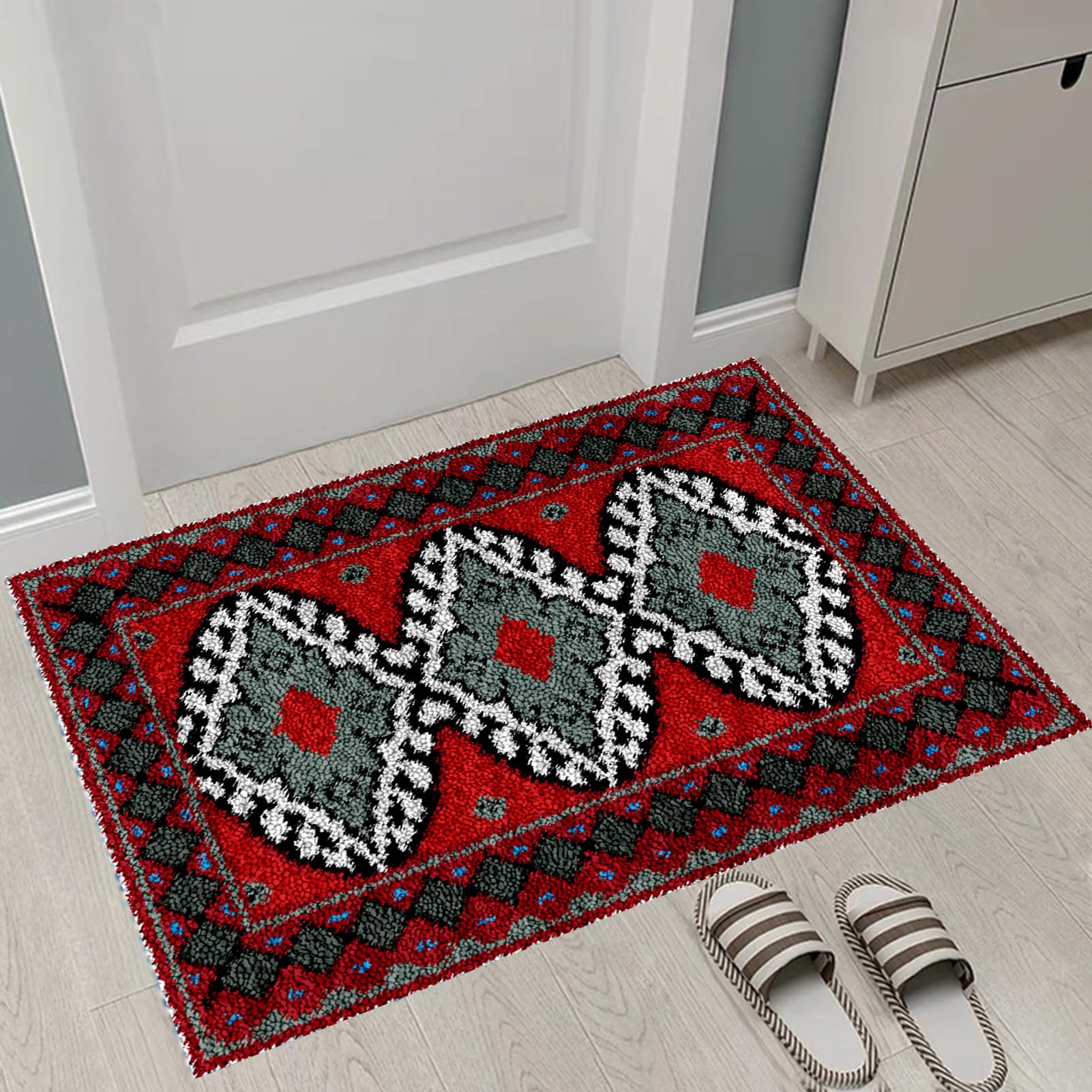 DIY Klink Haak Tapijt Kit, Tapijt Maken Kit voor Volwassenen Kinderen, Klink Haak Kussen Kits, Tapijt Maken Kit Tapijt Maken Kussen Handwerk Home Decor (Kleur: B, Maat: 85x115cm/31,5x45.3