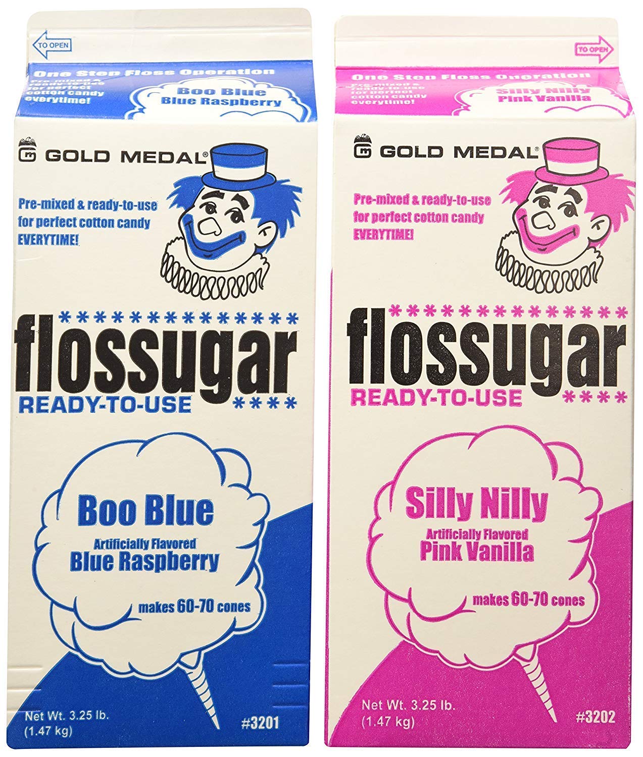 Cotton Candy Floss Sugar -2pk- Blue Raspberry and Pink Vanilla Flavor One of Each (3.25lb Total)