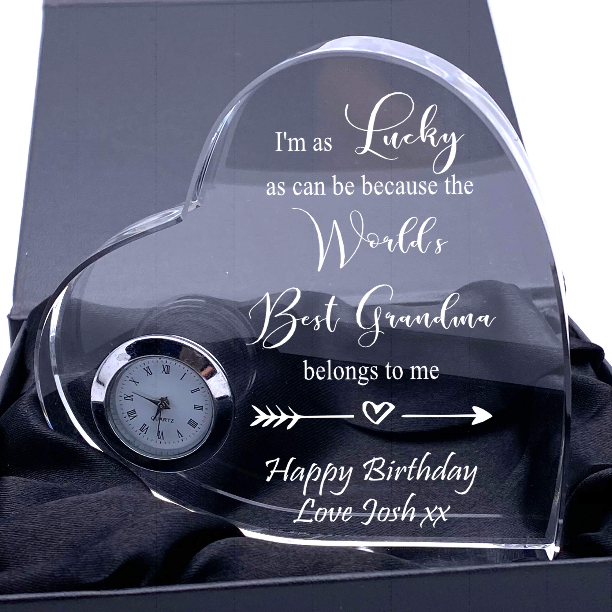 Ukgiftstoreonline Clear Gift For Grandma Engraved Heart Crystal Glass Clock