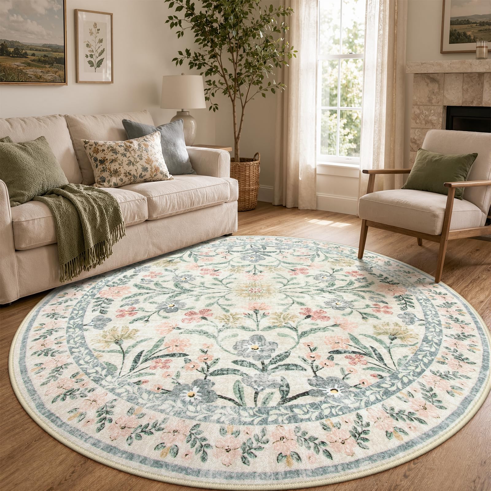 Wonnitar Floral 5 Foot Round Rug