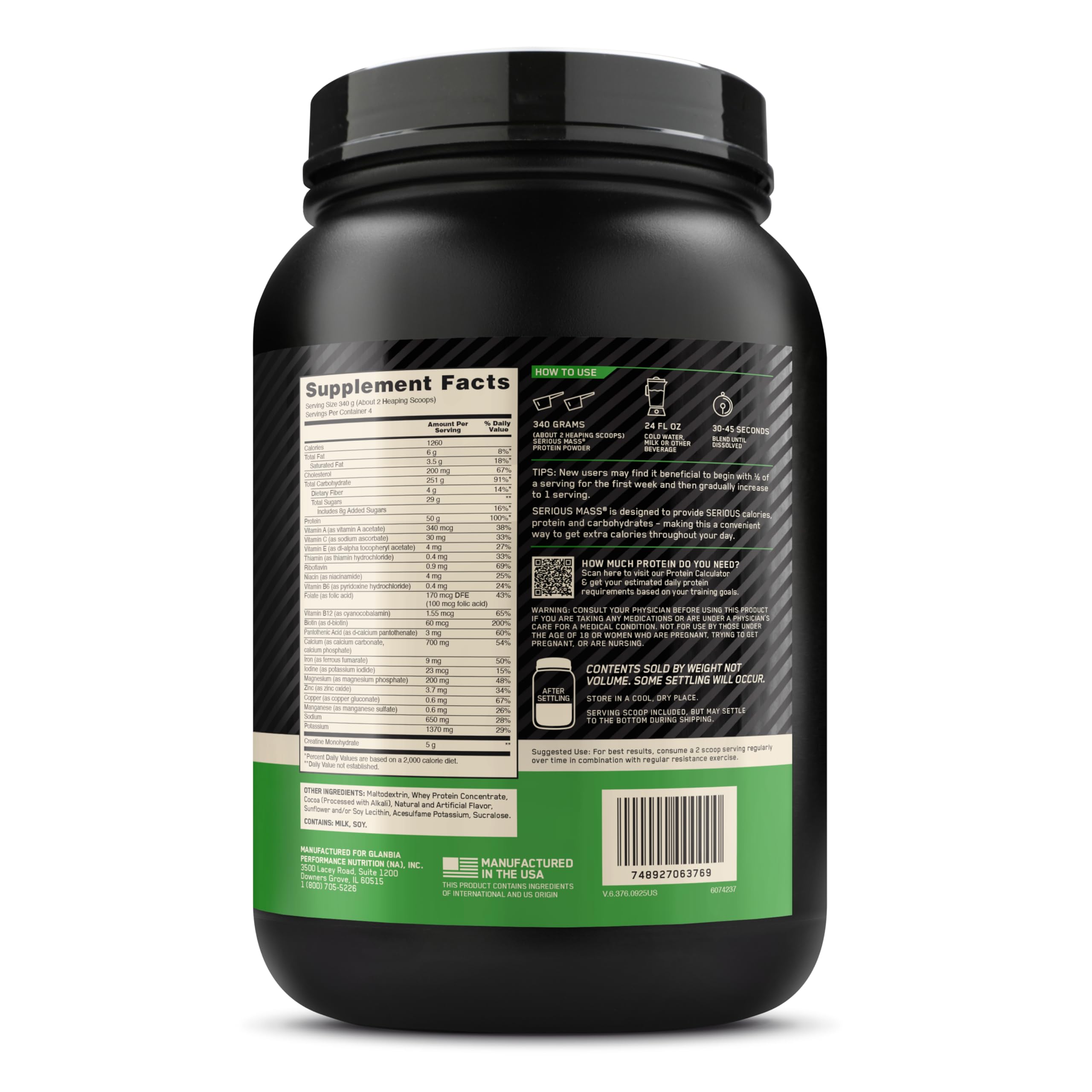 Optimum Nutrition Serious Mass Weight Gainer Protein Powder, Chocolate, 3LB — Amazon image 8
