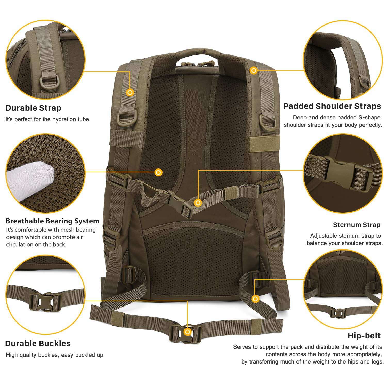 Mardingtop plecak taktyczny z systemem Molle, 25 l / 40 l, plecak wojskowy dla dorosłych, szturmowy plecak trekkingowy, na zewnątrz, na wędrówki, kemping, polowanie, podróż New Khaki-25l 25L