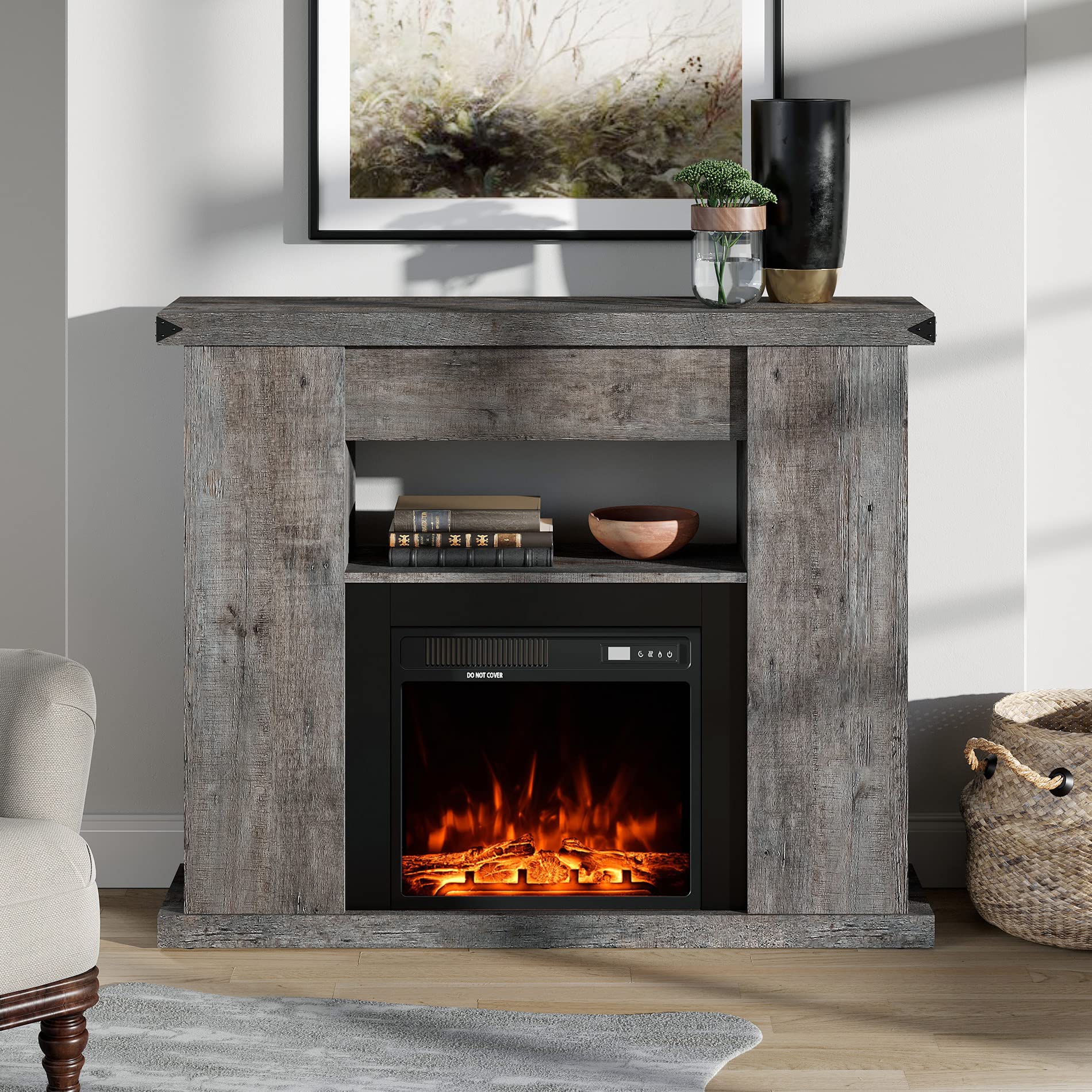 Buy WAMPAT Electric Fireplace with Mantel, Fire Place TV Stand Heater