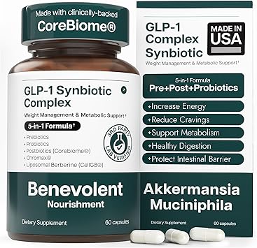 Benevolent Glp-1 Support | 5-in-1 Synbiotic with Akkermansia, MetSyn®, Chromax® & Liposomal Berberine | Natural GLP 1 Probiotics Supplement for Weight Management & Metabolic Balance, 60 Ct Benevolent Glp-1 Support | 5-in-1 Synbiotic with Akkermansia, MetSyn®, Chromax® & Liposomal Berberine | Natural GLP 1 Probiotics Supplement for Weight Management & Metabolic Balance, 60 Ct
