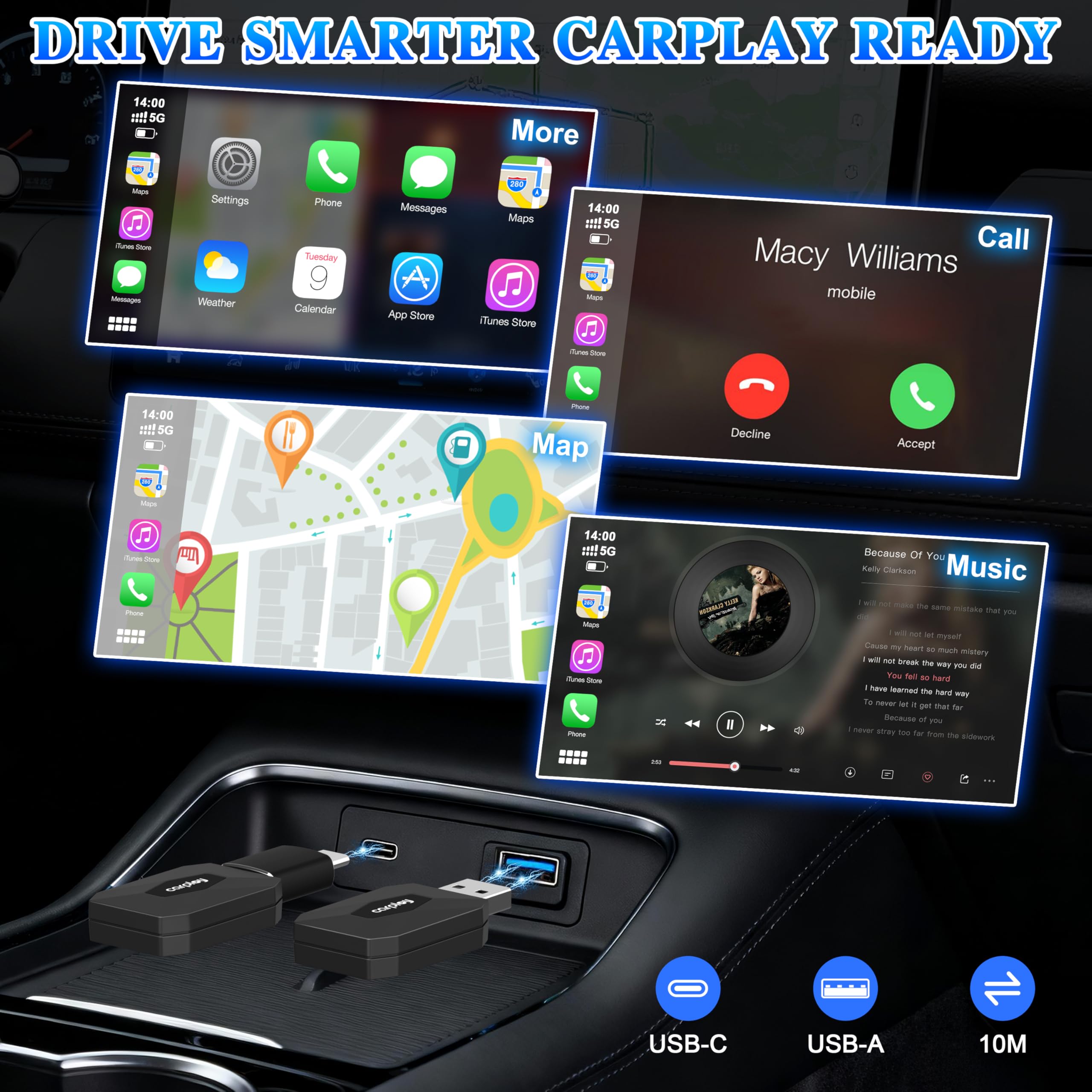Wireless CarPlay Adapter, 2026 Upgrade 3X Schnelleres Auto-Verbindung & Keine Latenz, Plug & Play, Bluetooth 5.3 & WiFi 6, iOS 10+/Android 10+, 927+ Autos (Dual-System für Apple & Android, Schwarz)