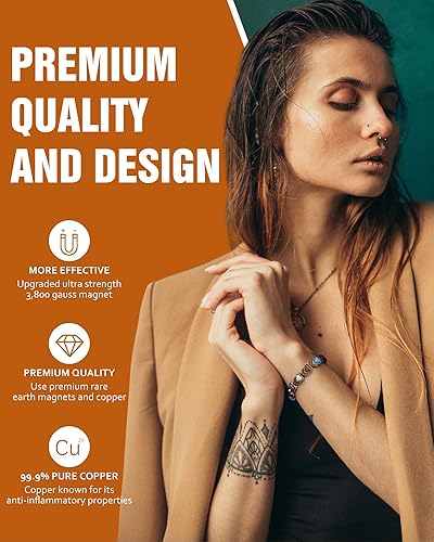 Miniatura 8 de Jecanori Pulseras de cobre, pulseras magnéticas efectivas con 3800 imanes Gauss Ultra y herramienta de tamaño