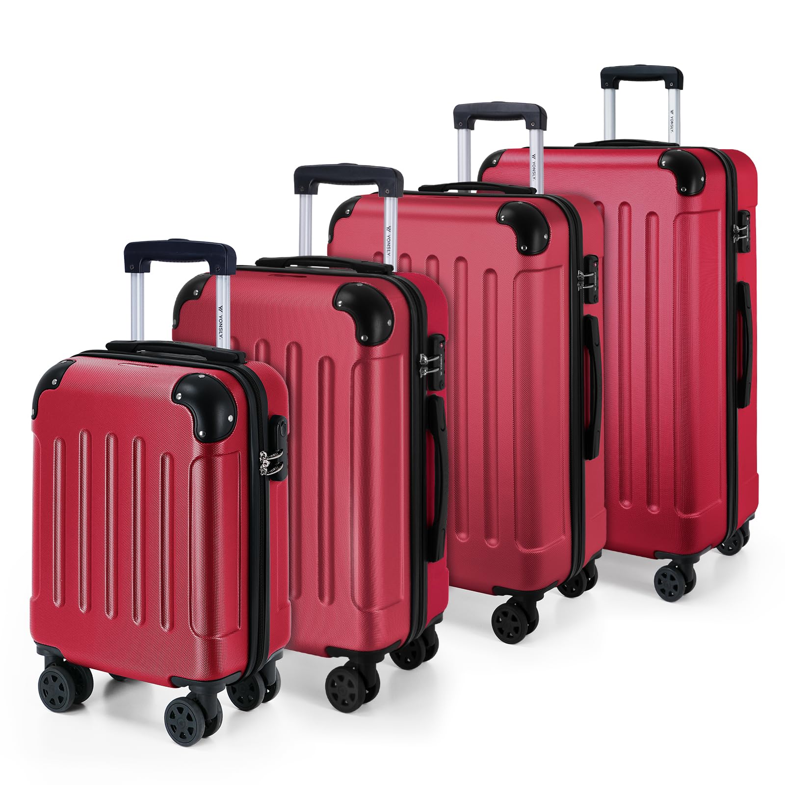 YONSLY Gepäck Reisekoffer, Trolley Rollkoffer Handgepäck, Hartschalenreisekoffer mit 360° Lenkrollen, Zahlenschloss, Mehrstufiger Teleskopgriff