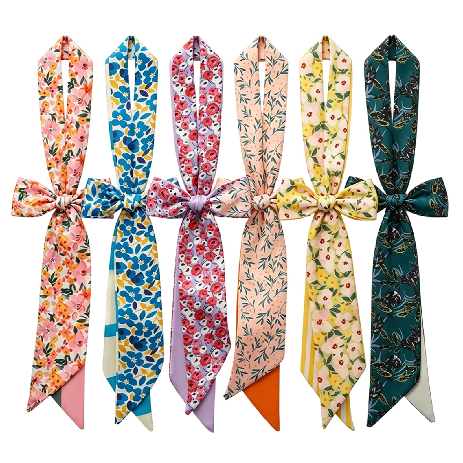 6 Pack Fashion Scarves for Women, Versatile Boho Head Scarf, Satin Scarf for Hair, Neck, Wrist, and Purse Accessories-picture-47